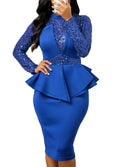 Mid-Length High-Waist Slim Shiny Ruffled Evening Dress